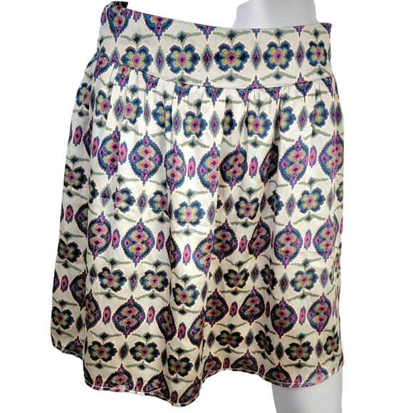 Vintage 90s Satin Mini Skirt Women Medium 8 Geometric A-line Formal Pockets Fall - Picture 2 of 14